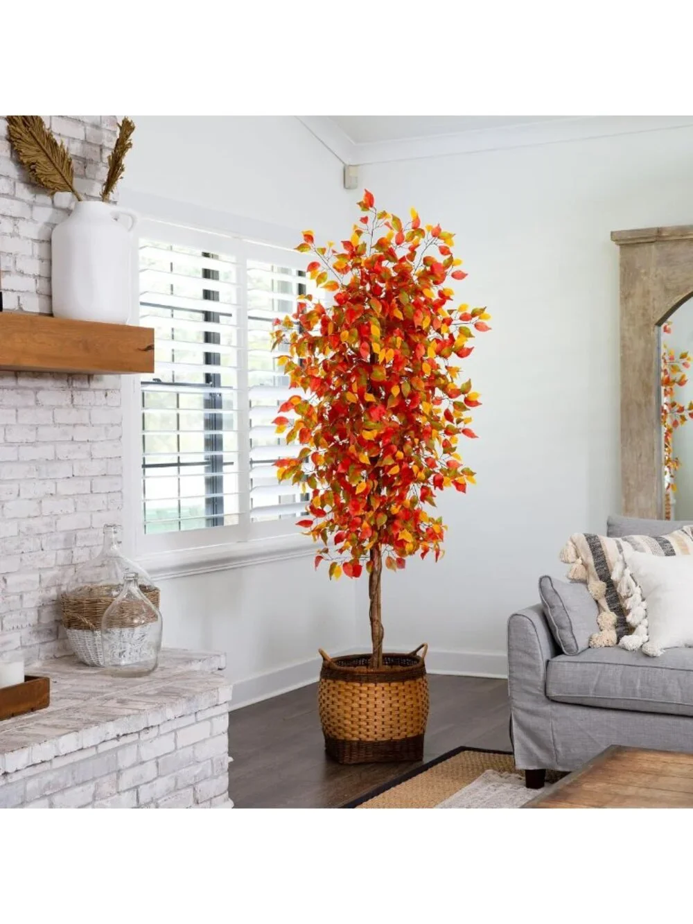 7ft Autumn Ficus Artificial Fall Tree - Lifelike Home Decor for Seasonal